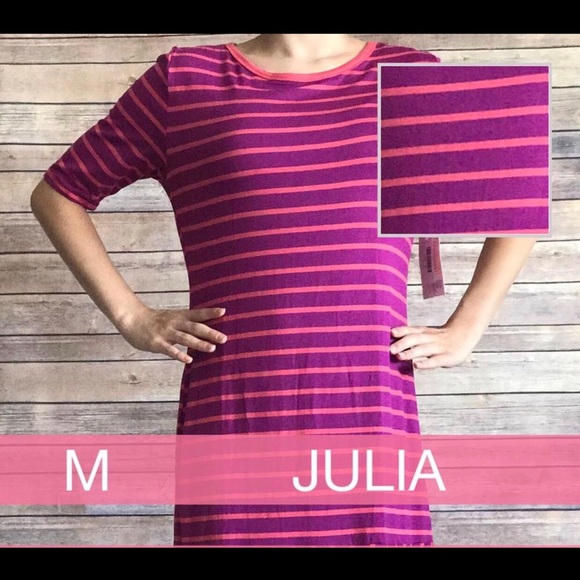 NWT LuLaRoe Julia Bodycon pink & Orange stripe Med - Picture 1 of 8