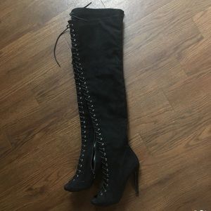 Thigh High Black Strappy Boots