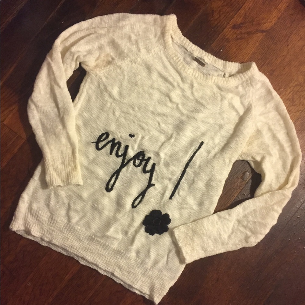 “enjoy!” Off white sweater