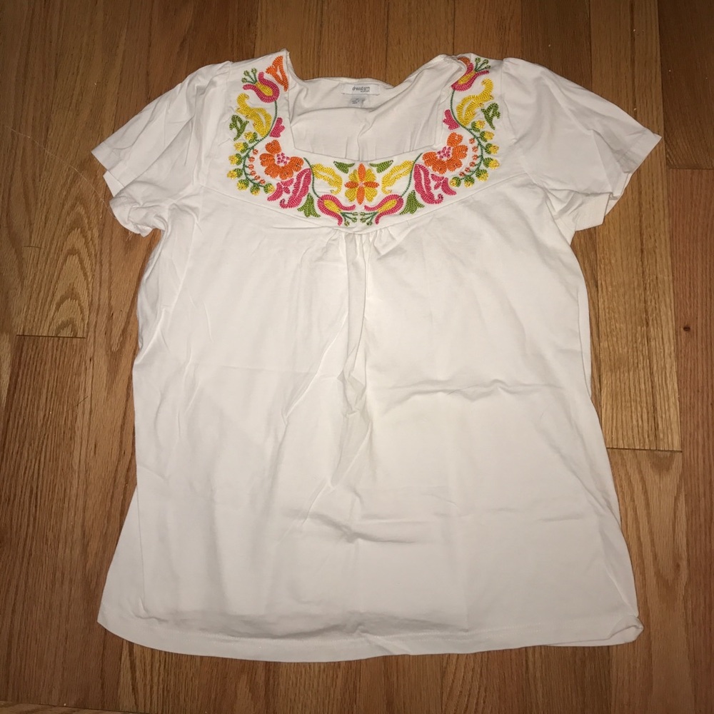 White Dress Barn Shirt with Floral Pattern