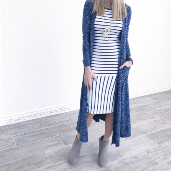 NWT LuLaRoe Julia Bodycon Dress Blue striped Med - Picture 2 of 7