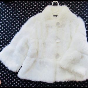 Boston Proper White Faux Fur Coat