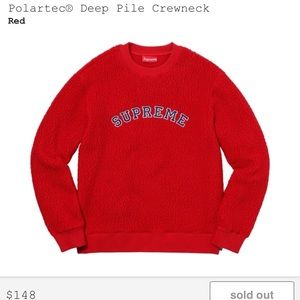 SUPREME Deep pile crew neck RED. SIZE -M