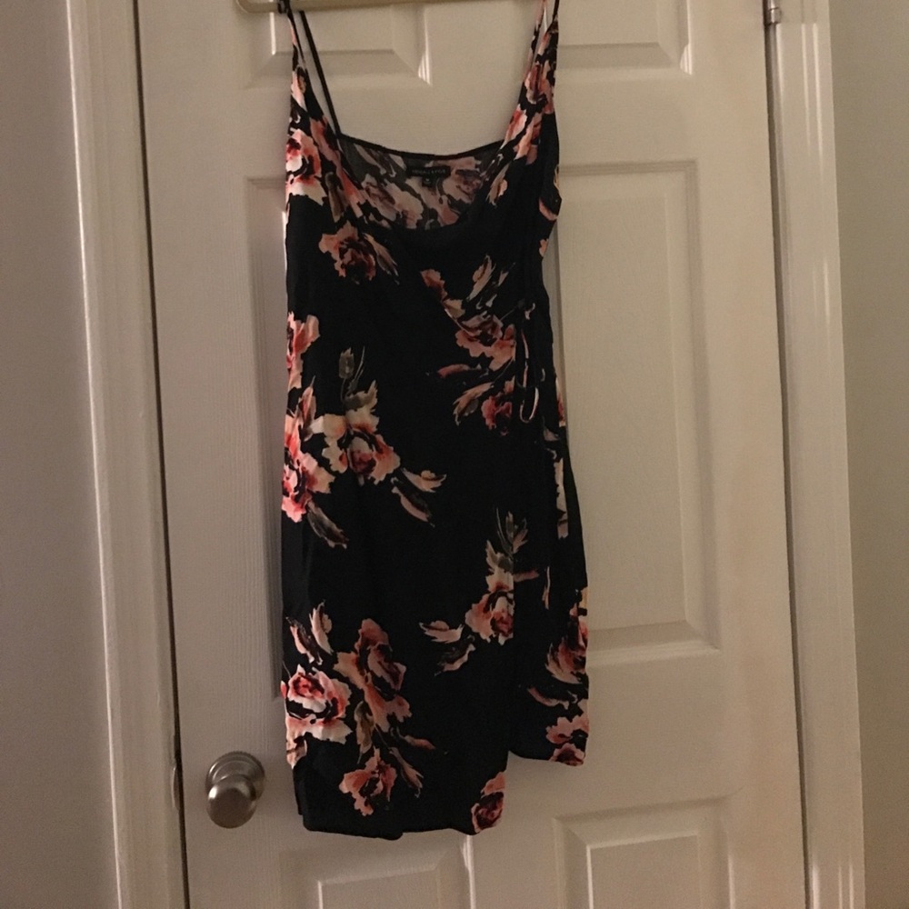 Wrap black floral dress