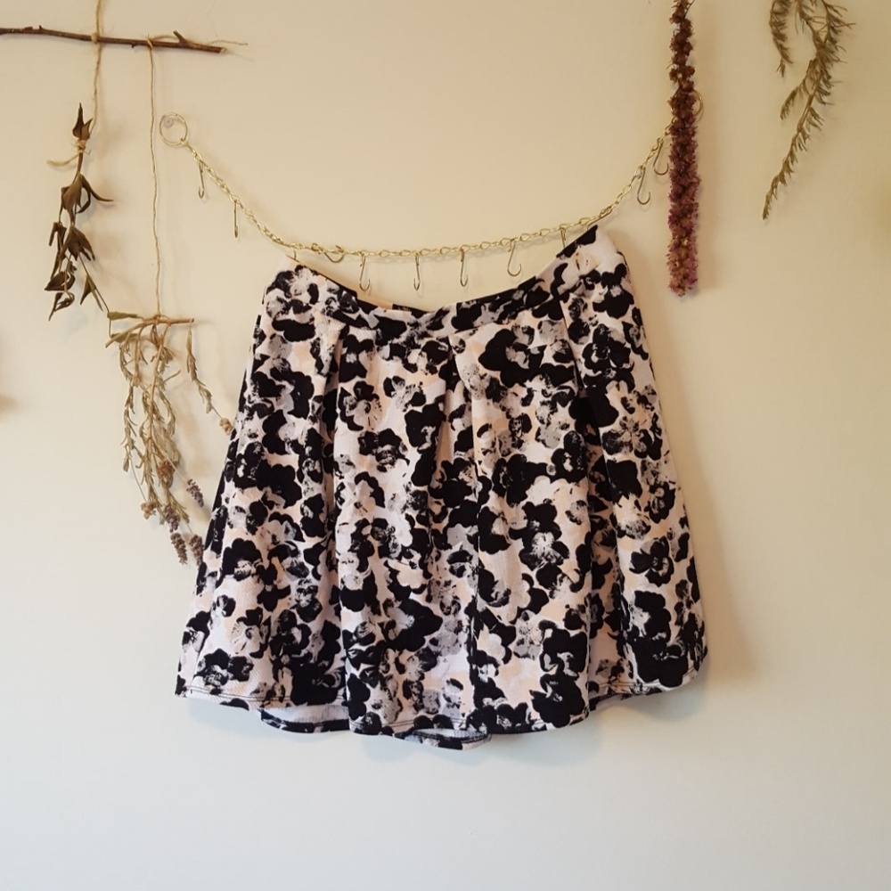 Pink, white, and black floral skater skirt