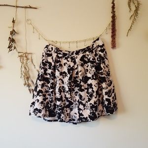 Pink, white, and black floral skater skirt