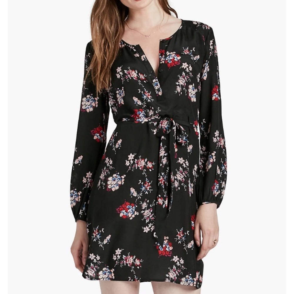 NEW Lucky Brand Silk Floral Dress (Black)