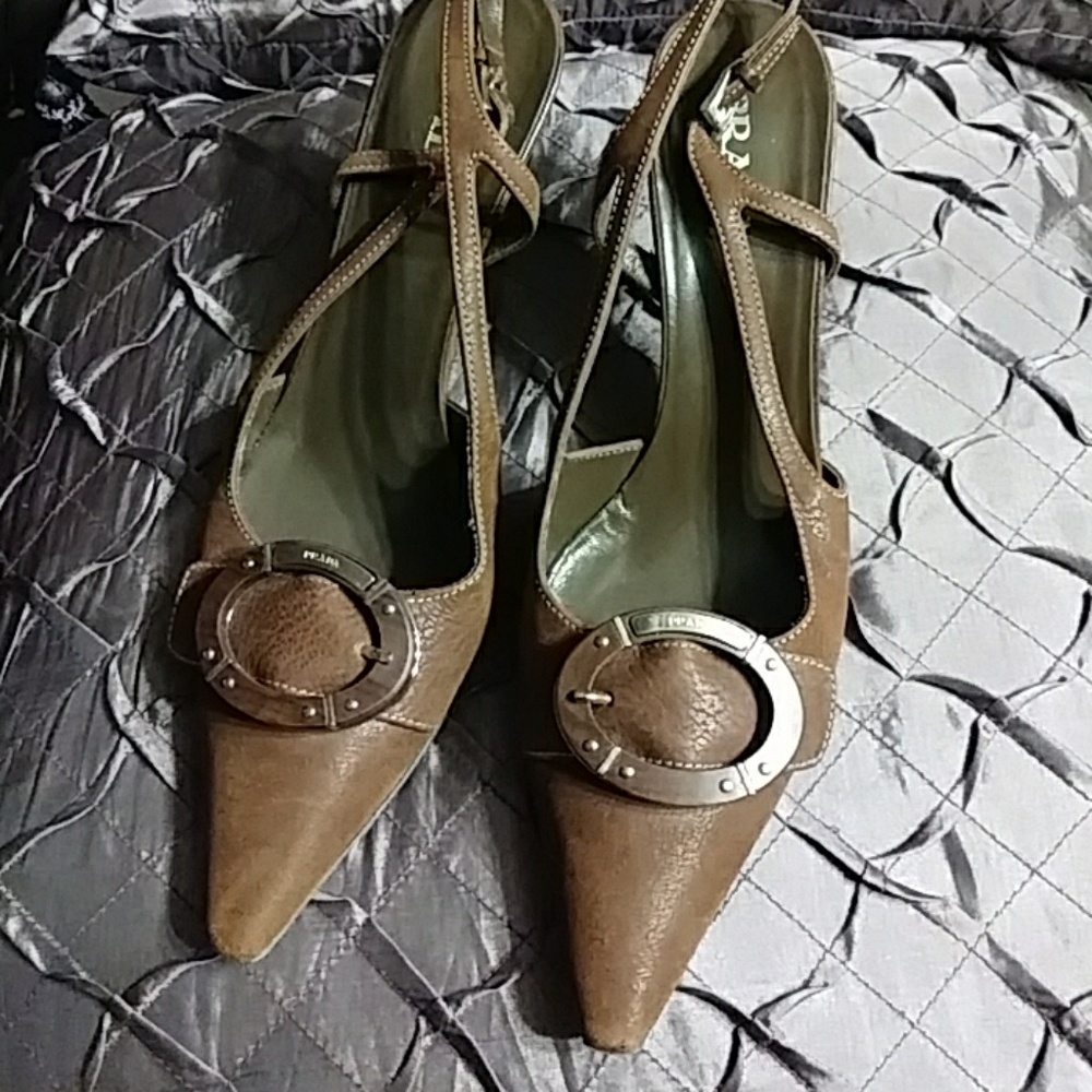 Prada Shoe with unique wood buckle detail