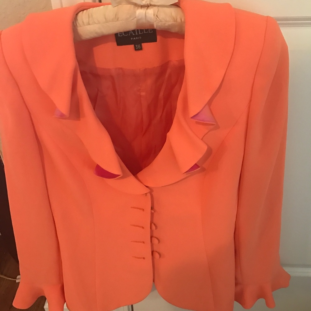 Ecaille Paris, French brand orange suit, US size 4 in good condition.