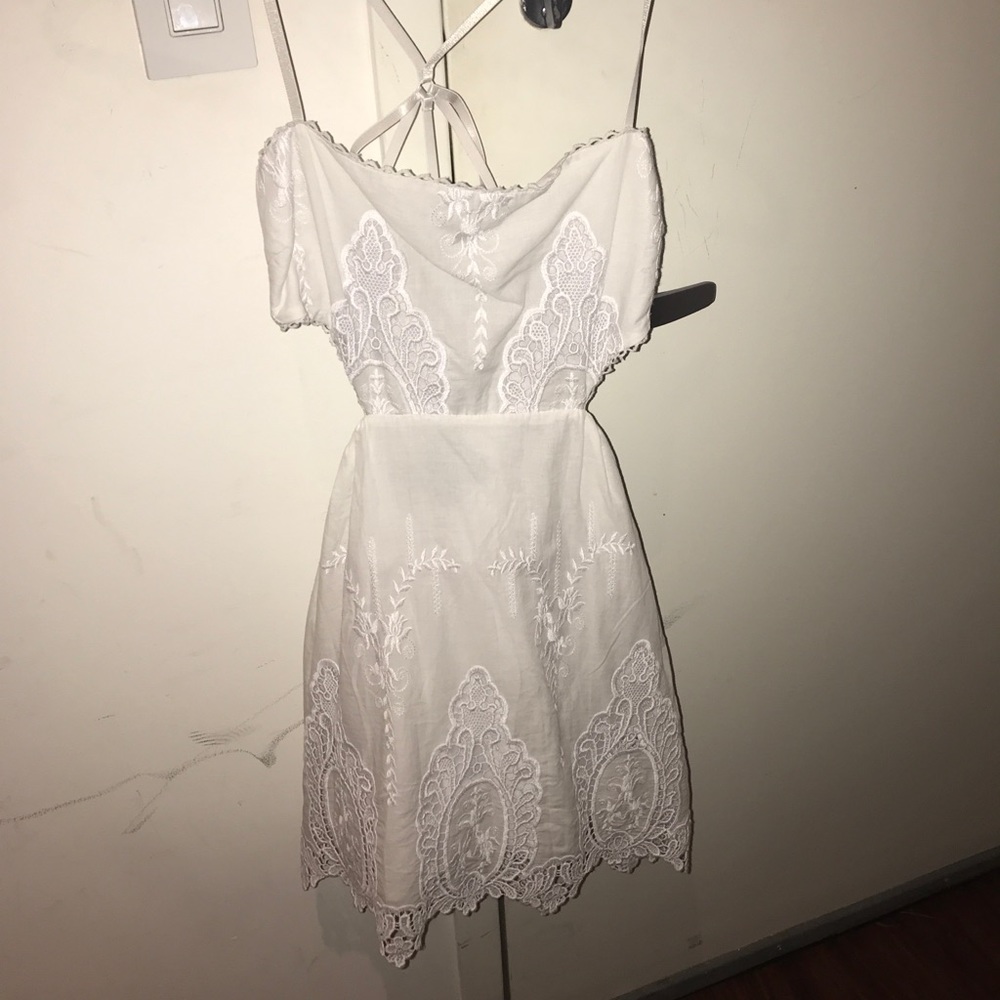 Nasty Gal White Strapey Lace Dress. Size small