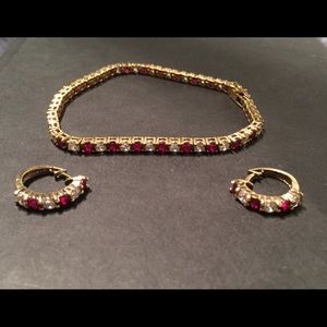 Bracelet & Earring Set. Color: Ruby, Diamond, Gold