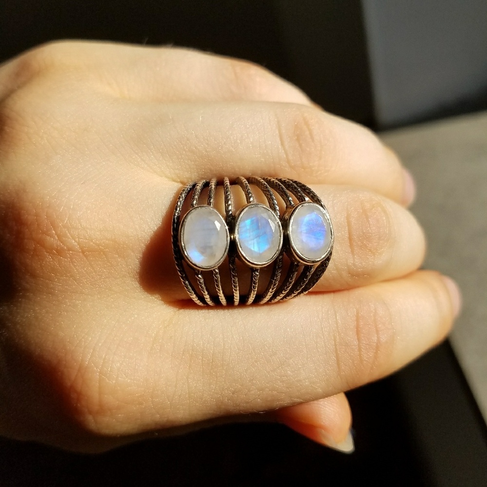 Triple Moonstone Ring