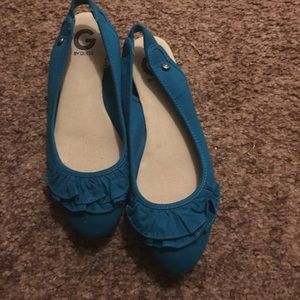 Teal ruffle flats