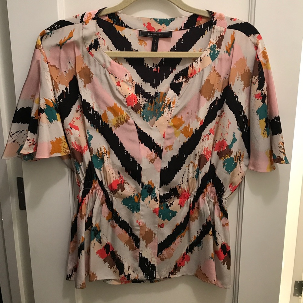 BCBG multi color silk top