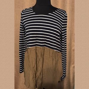 Striped long sleeve with olive ruffle