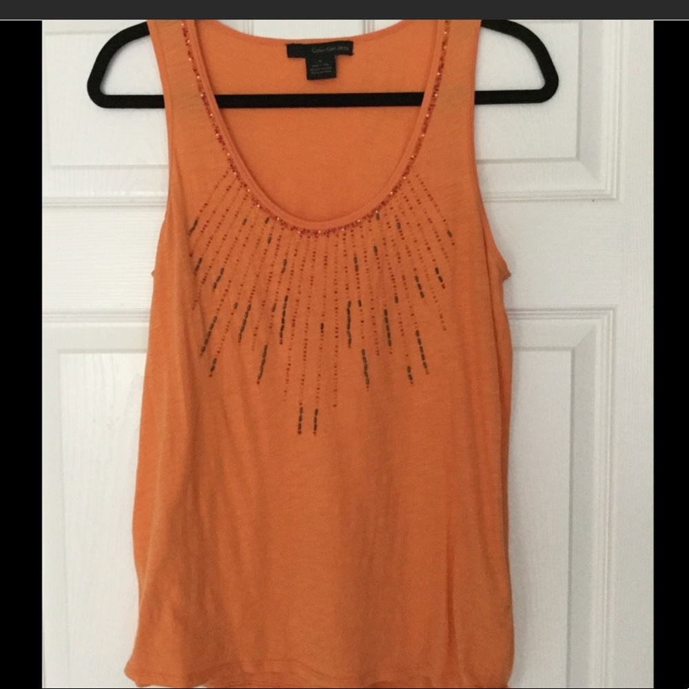 🐝Calvin Klein Jeans Beaded Orange Tank Top🐝