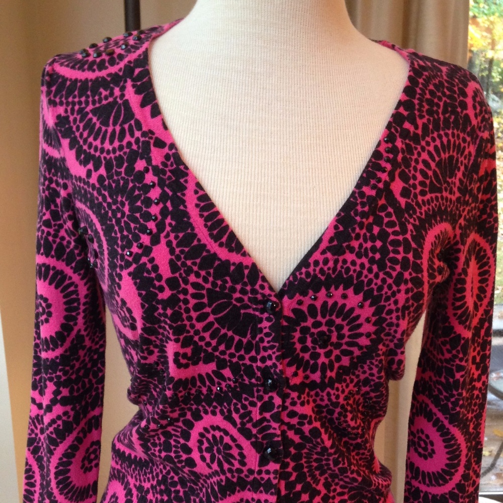 Pink and Black embellished Cardigan - INC Brand XS
