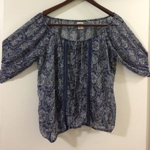 Blue Paisley Peasant Top