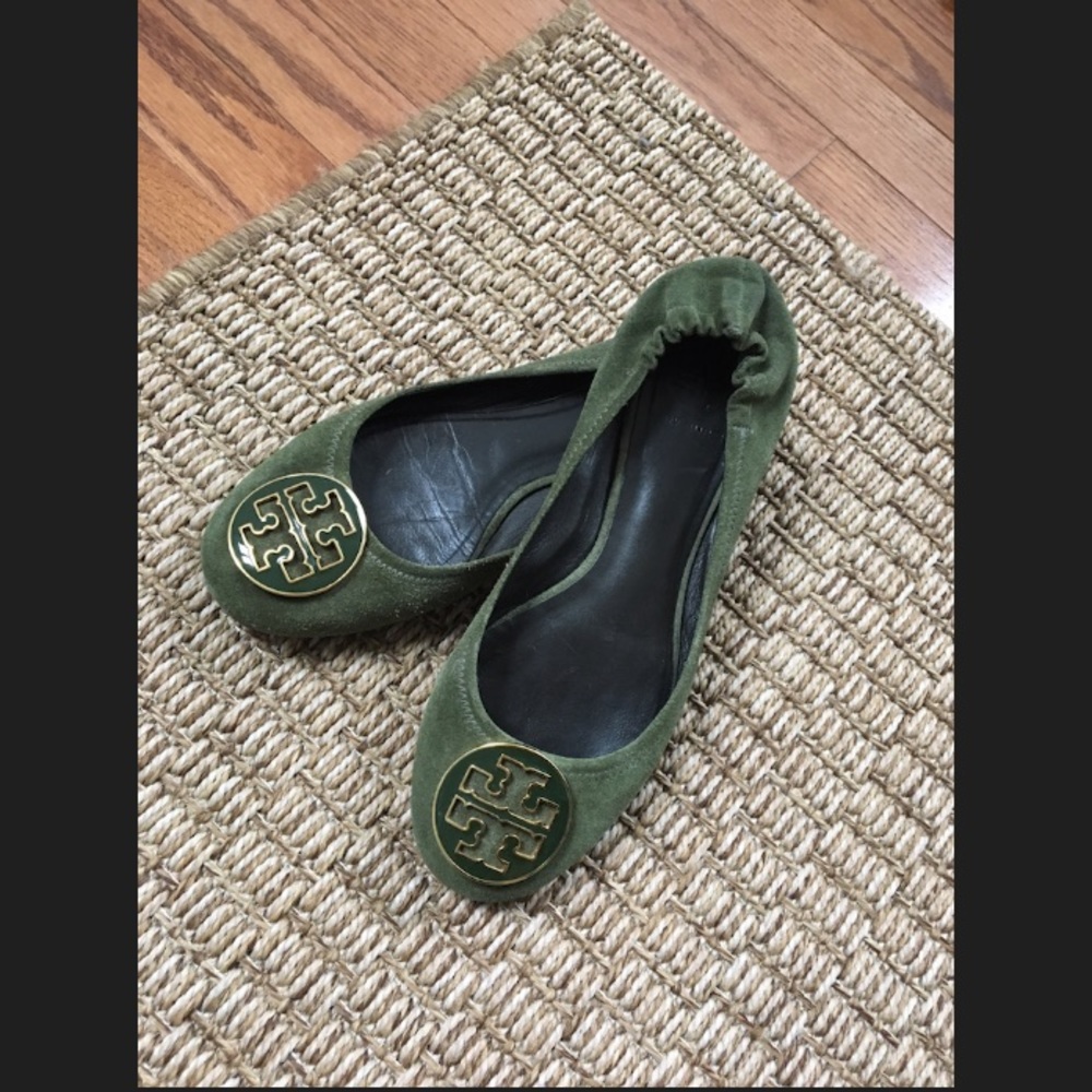 Tory Burch Reva Ballet Flats Green Suede
