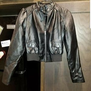 Black mid waist leather jacket