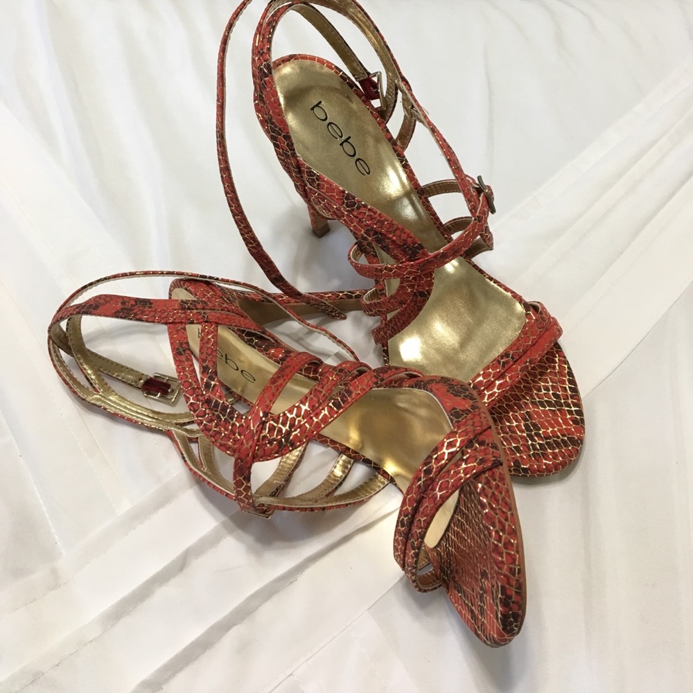Bebe red snake print heels size 6