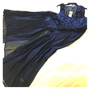 Metallic chiffon navy blue maxi dress.