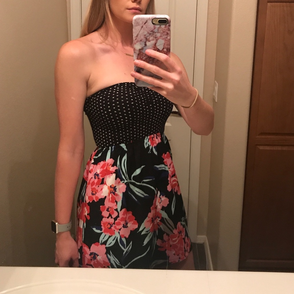 Black polka dot & floral party dress