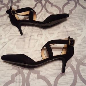 Black suede pointy toe high heel shoes