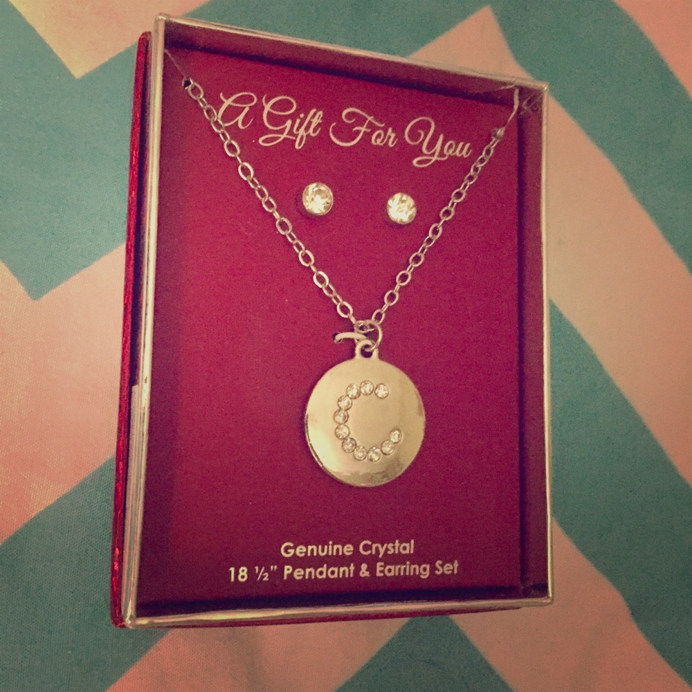 "C" Monogram Necklace and Earring Set