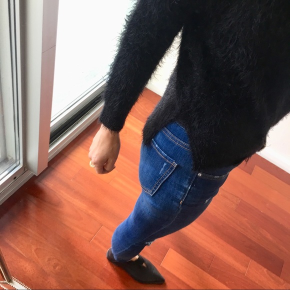 1 LEFT L: Fluffy Black Cozy Sweater w Neck Cut-Out - Picture 5 of 5