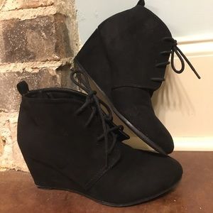 New Directions Black Suede Wedge Booties