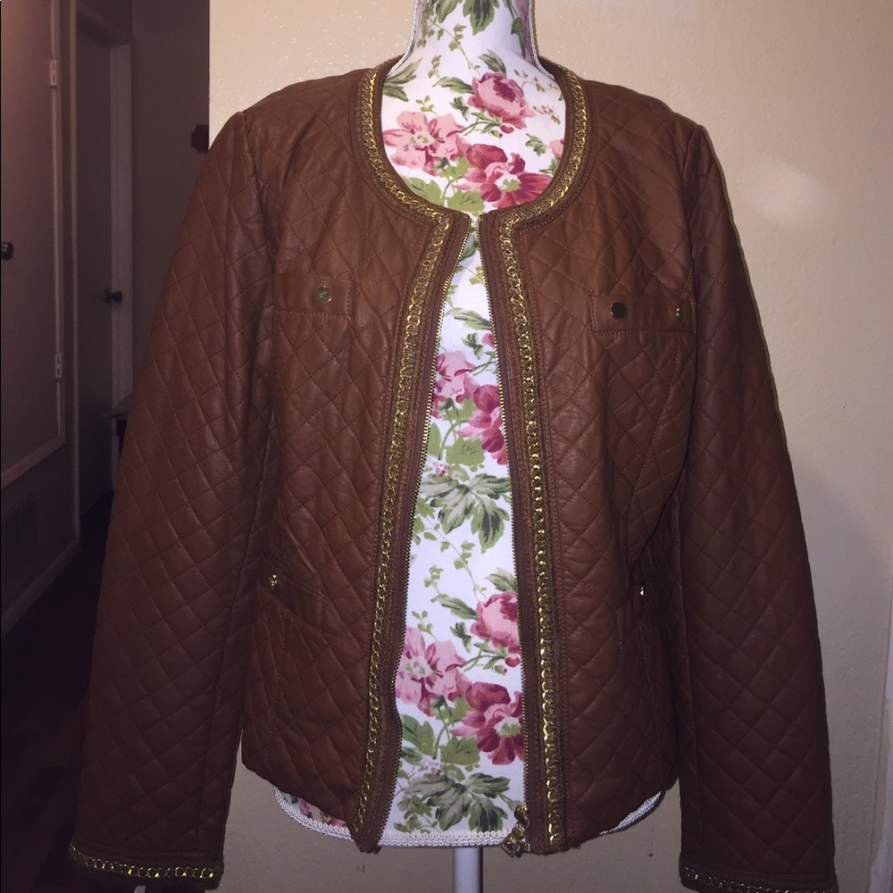 Allen Schwartz Brown Quilted Fux Leather Blazer