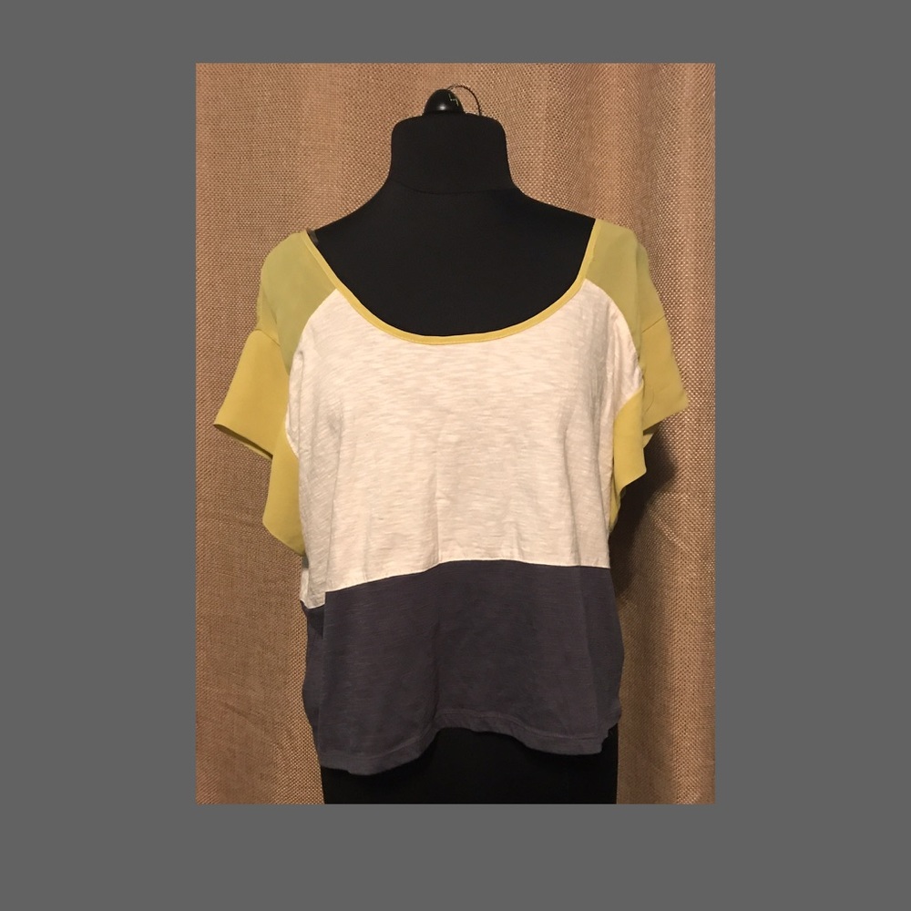 Low scoop neck, color block shirt
