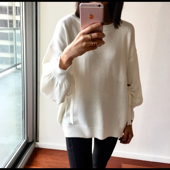LEFT in M/L only:Relaxed Ivory Sweater w arm décor - Picture 2 of 4