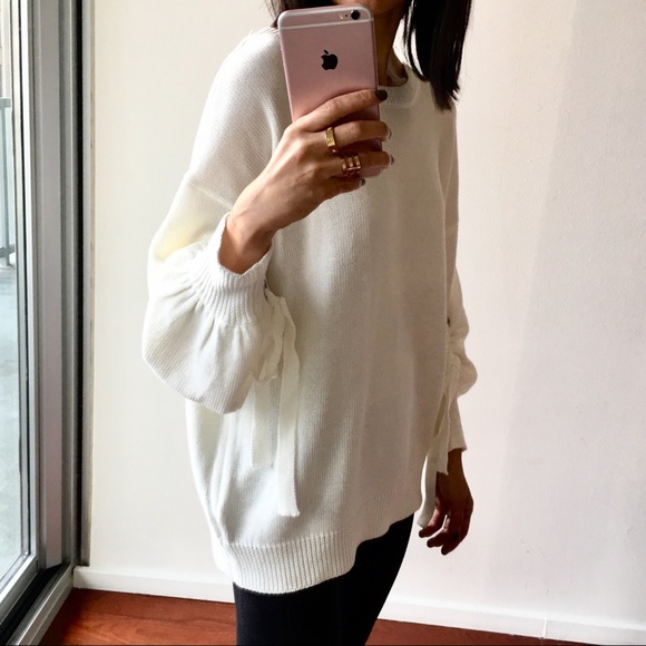 LEFT in M/L only:Relaxed Ivory Sweater w arm décor - Picture 4 of 4