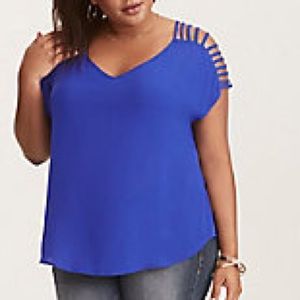 Torrid Grey Lattice Shoulder Top