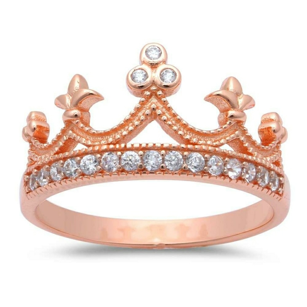 Sterling Silver 925 Rose Gold plated Crown Ring CZ