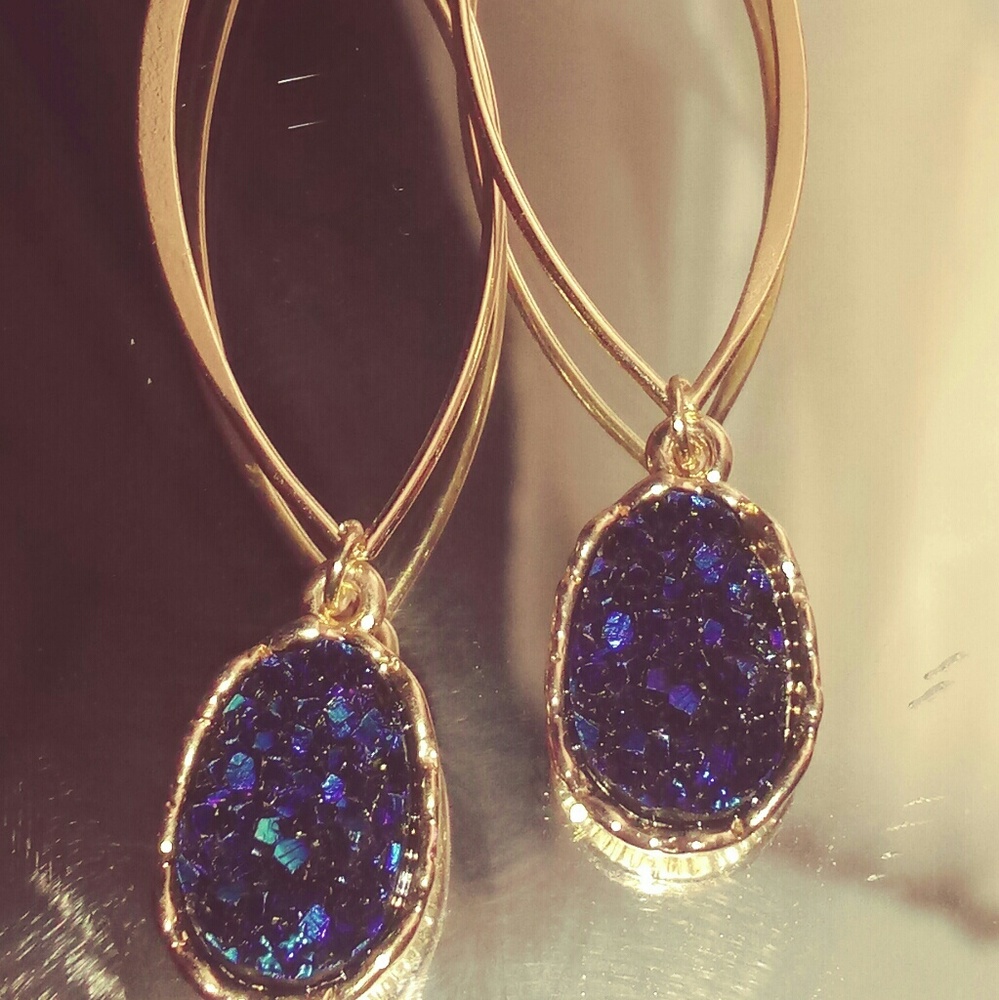 Druzy Fish Hook Dangle Earrings