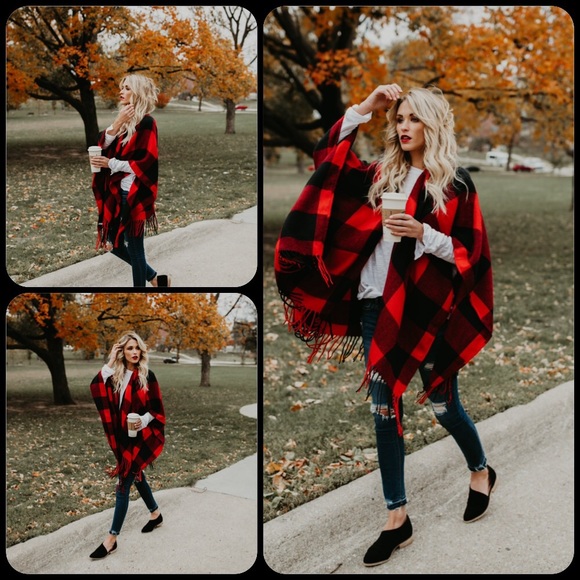 Buffalo Check Red & Black Poncho - Picture 8 of 8