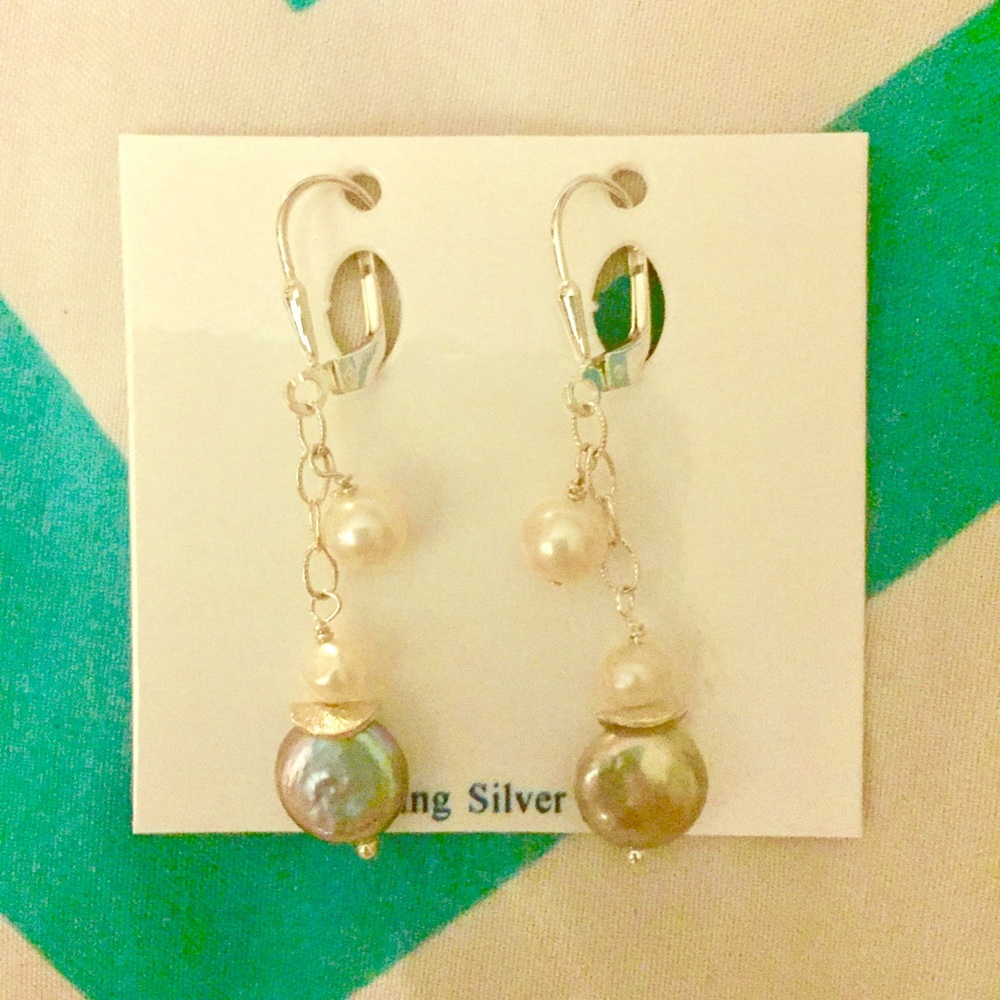 Sterling Silver Earrings: mother of pearl beads