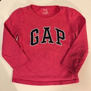 Baby Gap 3T stitched logo, pink polka dot shirt
