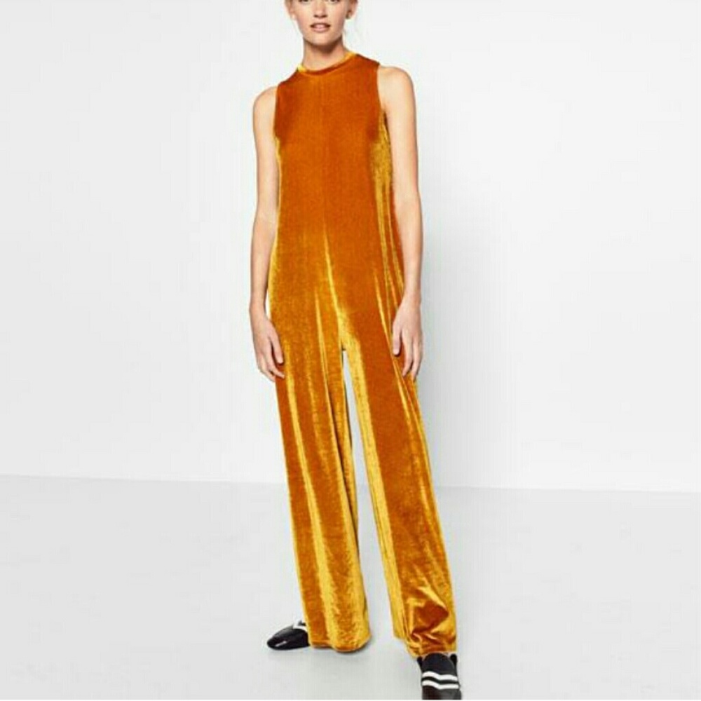 Zara mustard yellow velvet jumpsuit