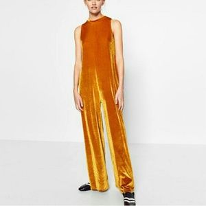 Zara mustard yellow velvet jumpsuit