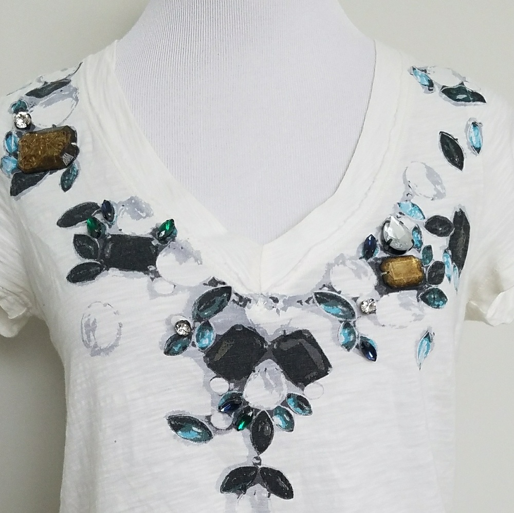 J Crew Jeweled V neck tee
