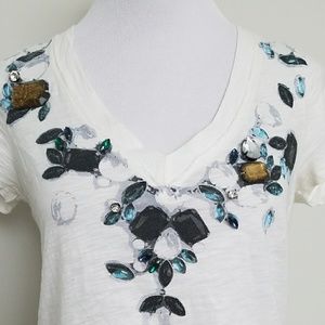 J Crew Jeweled V neck tee