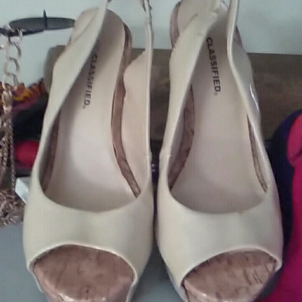 Cream summer cork wedge slip-ons