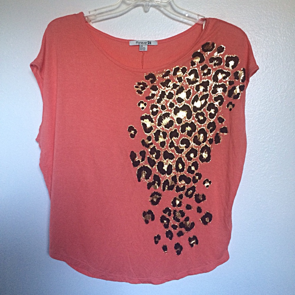 Forever 21 Coral Leopard Drape Shirt