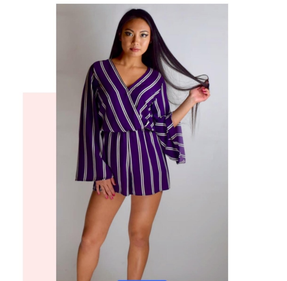 Purple and White Romper