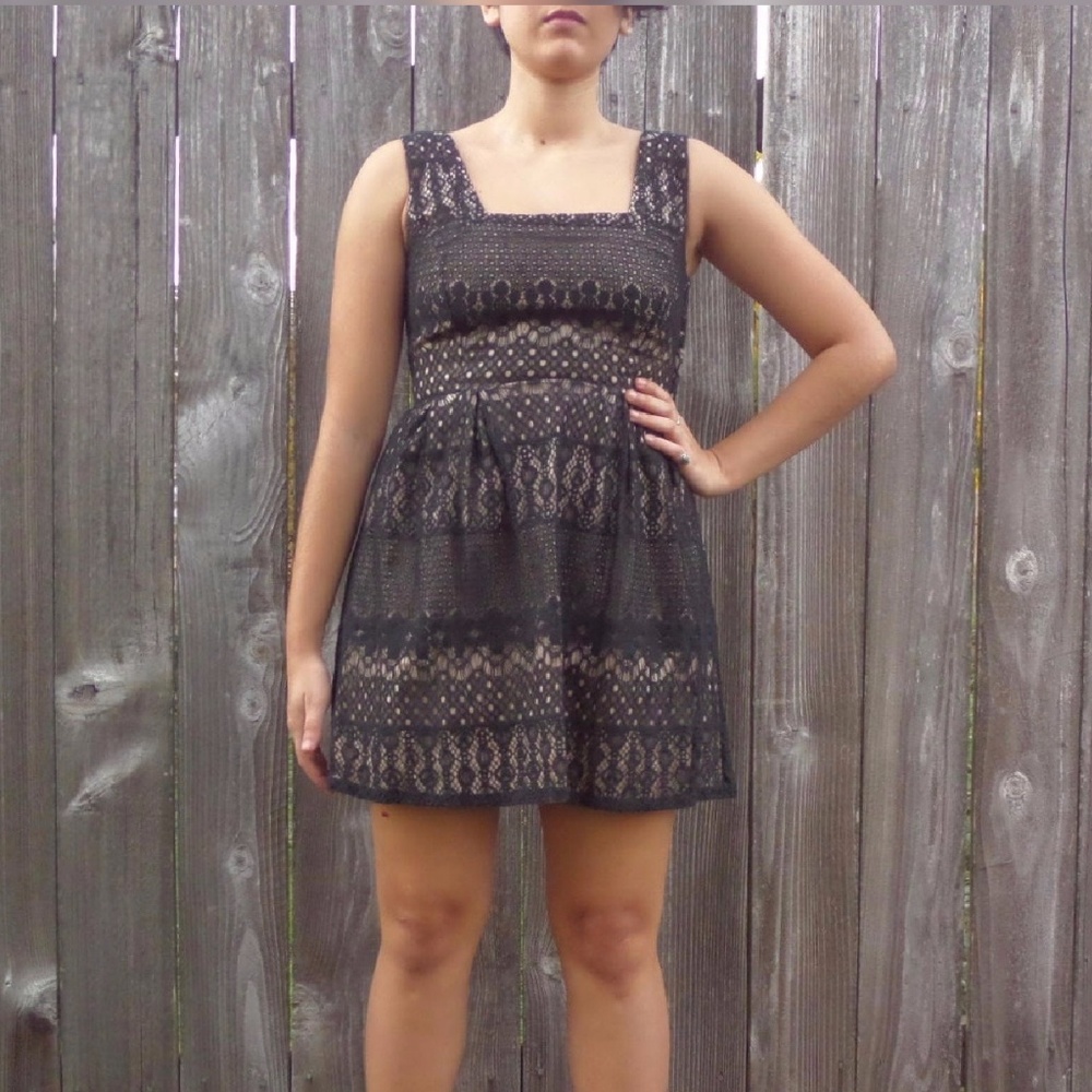 Black/Cream Lace Overlay Dress