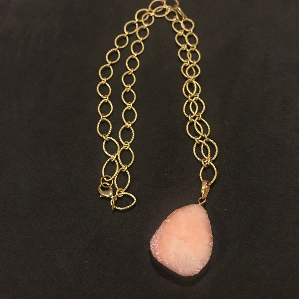 Gold Pink Druzy Necklace